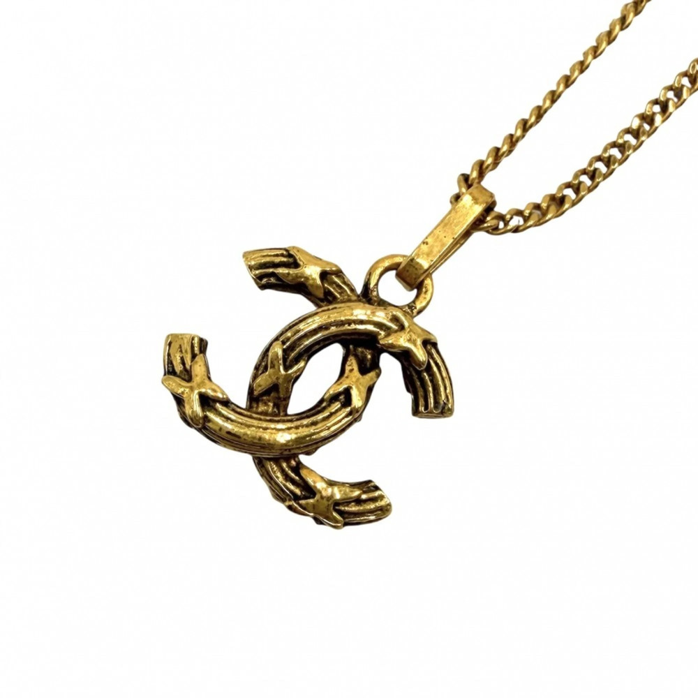 CHANEL Authentic Vintage Gold Logo Necklace